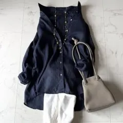 美品✨マドモアゼルノンノン 高級フレンチリネン100% 刺繍ブラウス L 