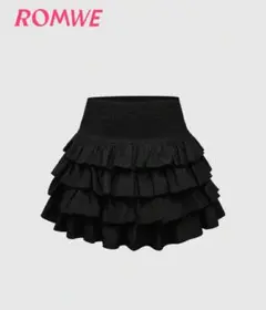 ROMWE フリル付きブラックミニスカート Lサイズ
