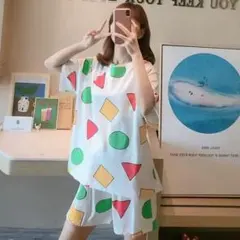 【ラスト2点】クレヨンしんちゃん 幾何学模様 ルームウェア パジャマ XL 白