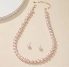 ピンクパール ネックレス　ピアスセット