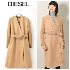 【美品】DIESEL ノーカラーウールロングコート ニット異素材切替えのサムネイル