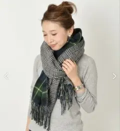 最終価格! 美品　シップス　チェック×千鳥格子　リバーシブル大判マフラー