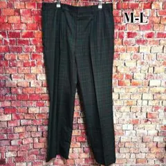 古着☆ウール混　チェック柄　スラックスパンツ　メンズ　ダークグリーン　M-L