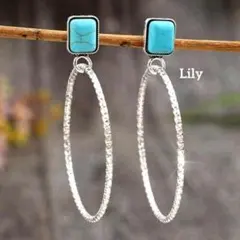 ✨ スクエア ターコイズ風 ヴィンテージ 大きめ リング ピアス インディアン