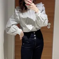 【美品】Heather ヘザー フリルブラウス ブルー