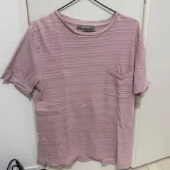 ナノユニバース ジャガード ボーダー ポケットTシャツ ピンク S メンズのサムネイル