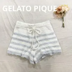 ジェラートピケ ルームウェア ボーダーニットショートパンツ ライトブルー F