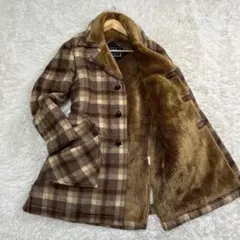 Dial ランチコート くるみボタン チェック柄ファー コート M メンズ