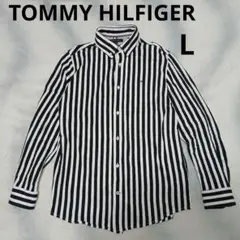 ⭐TOMMY HILFIGER ボタンダウンシャツ 黒と白のストライプ L