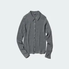 極美品　ユニクロ　メリノリブポロカーディガン　毛100% 襟付き　グレー　S