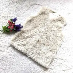 【ボア】【Ｖネック】シャギーホワイトベストF