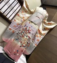 振袖フルセット6点サイズS〜M 刺繍　飾花文　暈し染め　金糸　金彩　正絹