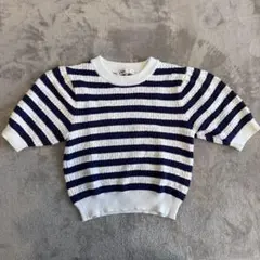 ZARA ボーダー 半袖 ニット トップス S ホワイト×ネイビーのサムネイル