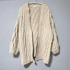 しまむら　KHALITA アイボリー ケーブル編み ニットカーディガン M
