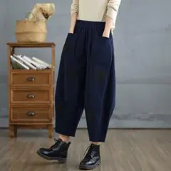 テーパードパンツ コーデュロィ 着心地いい 水玉模様 レトロ＆ゆったり 無地