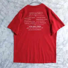 120　GILDAN　半袖Ｔシャツ　L 　赤　プリント　バックプリント　US古着