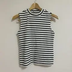 GU ボーダーリブノースリーブ ハイネック