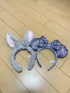 ウサギ耳とスパンコールリボンカチューシャセット