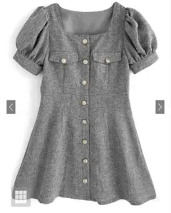 新品未使用　ツイードスクエアネック フレアミニワンピース tg647 Lサイズ