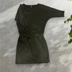 ロートレアモン　七分袖ワンピース　ピーチスキン調素材　共布ベルト付き
