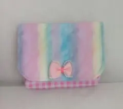 ★移動ポケット★　ハンドメイド　レインボーカラー　ピンクギンガムチェック