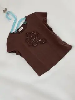Seninon Tシャツ 花柄 刺繍 ブラウン 半袖 クルーネック レディース