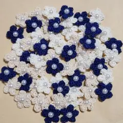 【お得セット】花モチーフ60枚(5枚花びら半円パール付)3色(ネイビー)