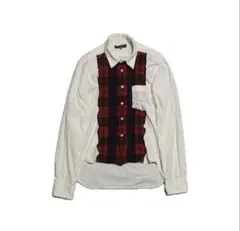 コムデギャルソンオム ウール縮絨　ドッキングチェック　切替シャツ　アーカイブ