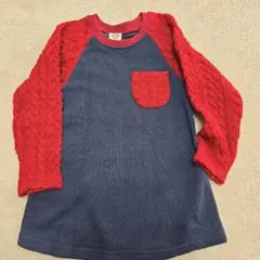 ANAP kids ネイビー/レッド 長袖ワンピース