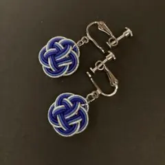 水引イヤリング 青系ブルー系 梅結び×菜の花結び お花のイヤリング ハンドメイド