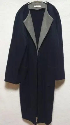 W CLOSET　ロング コート　ネイビー×グレー　F　中古品