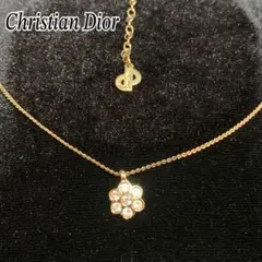 【美品】クリスチャンディオール　ネックレス　ゴールド　フラワー　ストーン　CD