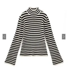 GRL ボーダー柄フレアスリーブリブニットトップス[k9086b]