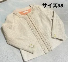 Perle Peche ペルルペッシュノーカラー　ツイードジャケット ベージュ系