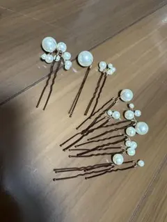 パール装飾ブラウンヘアピンセット10本