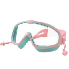キッズ水泳ゴーグルクリア大フレーム男女兼用プール海水遊び曇り止めUVカット水色