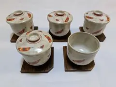 松峰 蓋付き煮物椀 木製角型プレート 5客セット