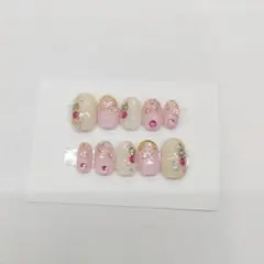 ピンク·ホワイト ネイルチップ 10個セット