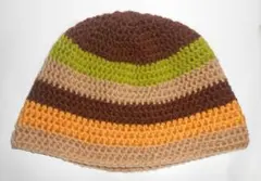 一点物・ハンドメイド手編み4色使用・クラッシャー・ラインハット【男女兼用】