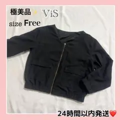 極美品✨VIS リバーシブル ノーカラー Vネック ブルゾン 黒 フリーサイズ