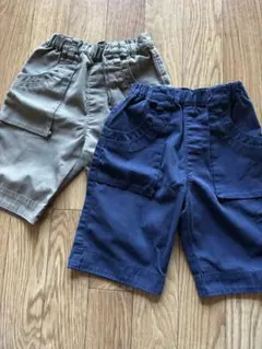 ポケット付きハーフパンツ 110cm カーキ・ネイビー