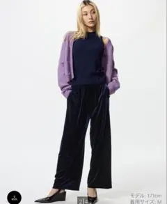 ユニクロ　ソフトベロアイージーパンツ　ネイビー　M