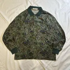 90s vintageレトロ総柄ポロシャツ 長袖 アート柄 ボタニカル モードのサムネイル