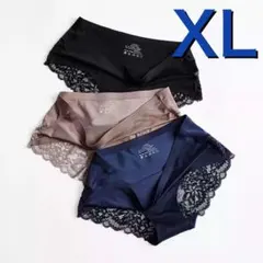 シームレス レース ショーツ 光沢 3枚セット ブラック ベージュ　XL パンツ