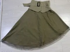 ベルト付き チュール フレアスカート カーキのサムネイル