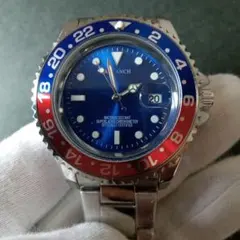 カスタム Rロゴ MOD GMT-MASTER II ペプシ 自動巻き 赤青