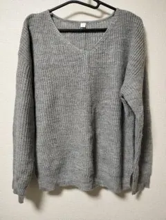 ✨24時間以内発送✨即日発送✨レディース女性グレー長袖 Vネックニット Lサイズ