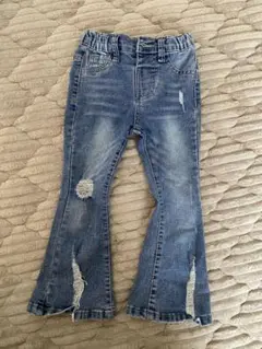 デニムブルー フレアパンツ ダメージ加工