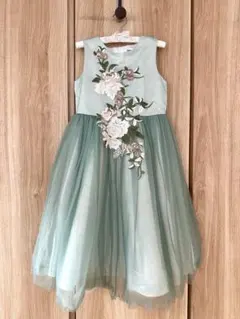 【120サイズ】ドレス／ブルーグリーン／刺繍／ピアノ発表会／フォーマルドレス