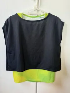 Mizuno レイヤードTシャツ 黒と黄緑　Sサイズ